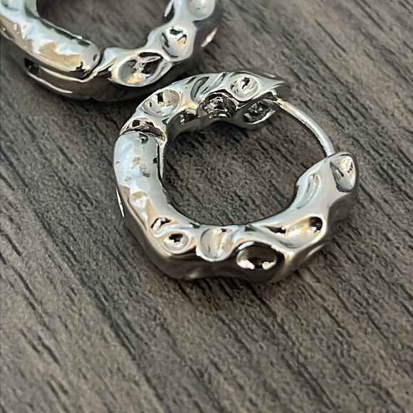 3/$30 Mini Textured Silver Hoops - Picture 1 of 5